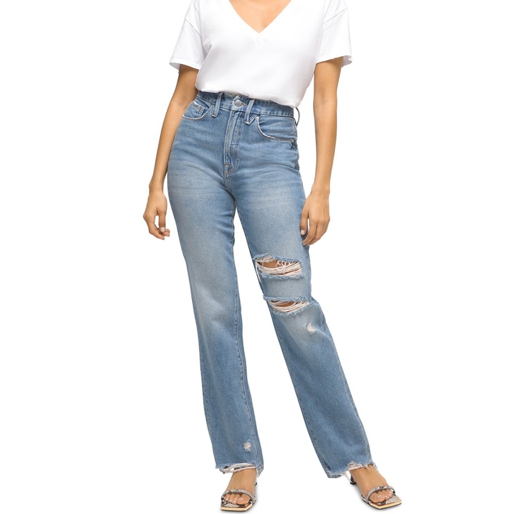 Good American Good Boy Distressed Boyfriend Jeans - LT Wash - Size 6